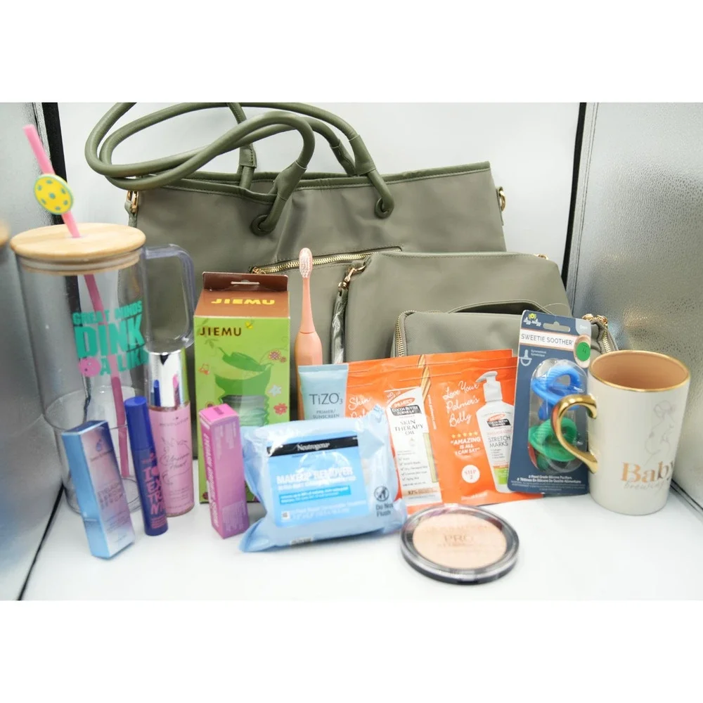 New Mom Gift Set | Diaper Bag Set, Skincare, Tumbler,‎ Pacifiers, Makeup